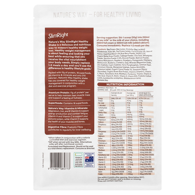 Nature's Way SlimRight Healthy Chocolate Shake 360g