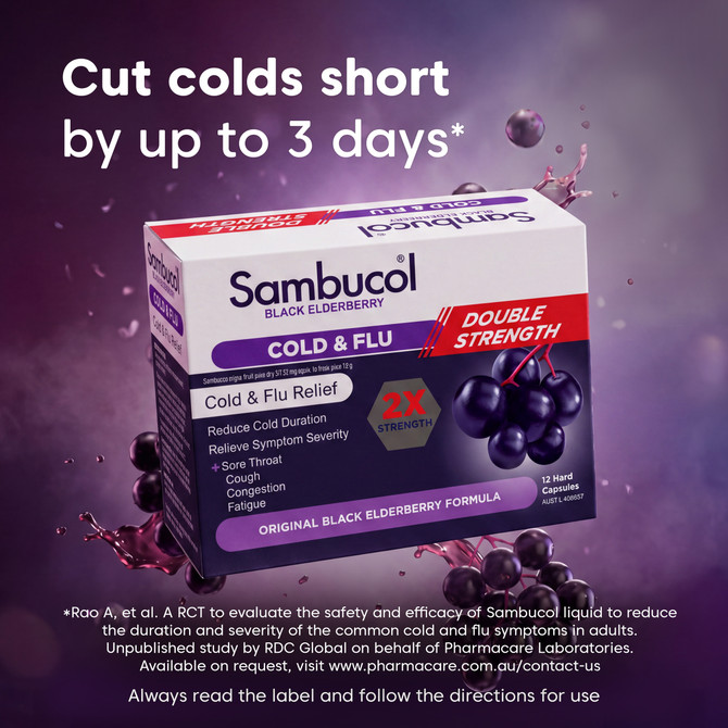 Sambucol Black Elderberry Cold & Flu Double Strength 12 Hard Capsules