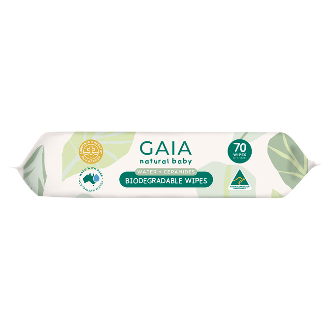 GAIA Natural Baby Water + Ceramides Biodegradable Wipes 70pk