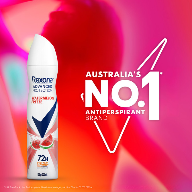 Rexona Women Advanced Protection Deodorant 72-hour sweat and odour protection Watermelon Freeze antiperspirant with body heat activated technology 220 mL