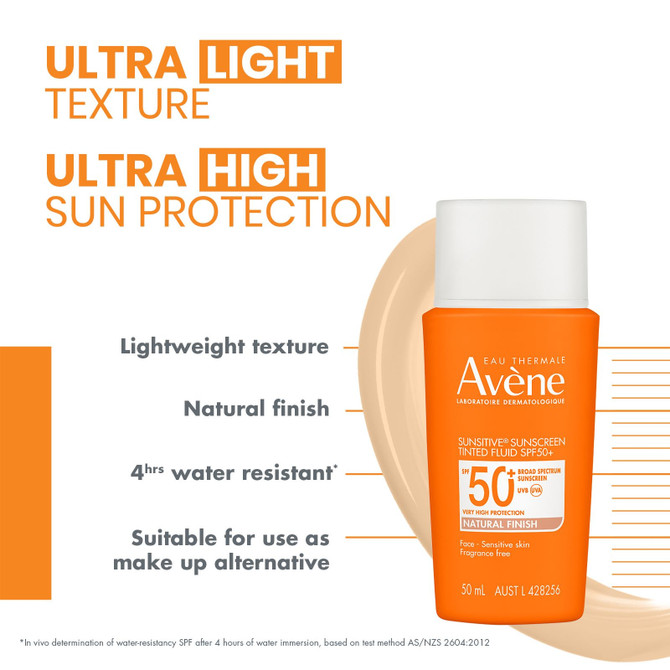 Avène Sunsitive® Ultralight SPF 50+  Tinted Fluid Sunscreen for the Face –Natural Finish- 50ML