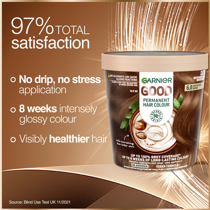 Garnier GOOD Permanent Hair Colour 6.0 Mochaccino Brown Ammonia-Free Natural Formula