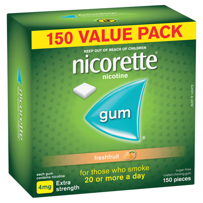 Nicorette Quit Smoking Extra Strength Nicotine Gum Freshfruit 150 Pack