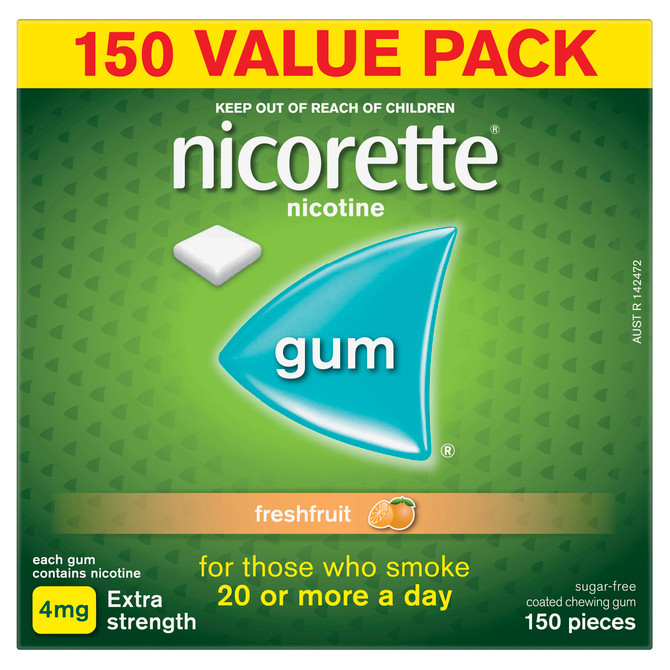 Nicorette Quit Smoking Extra Strength Nicotine Gum Freshfruit 150 Pack
