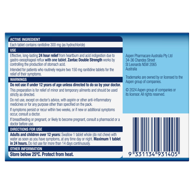 Zantac Tabs Double Strength 300mg 14s
