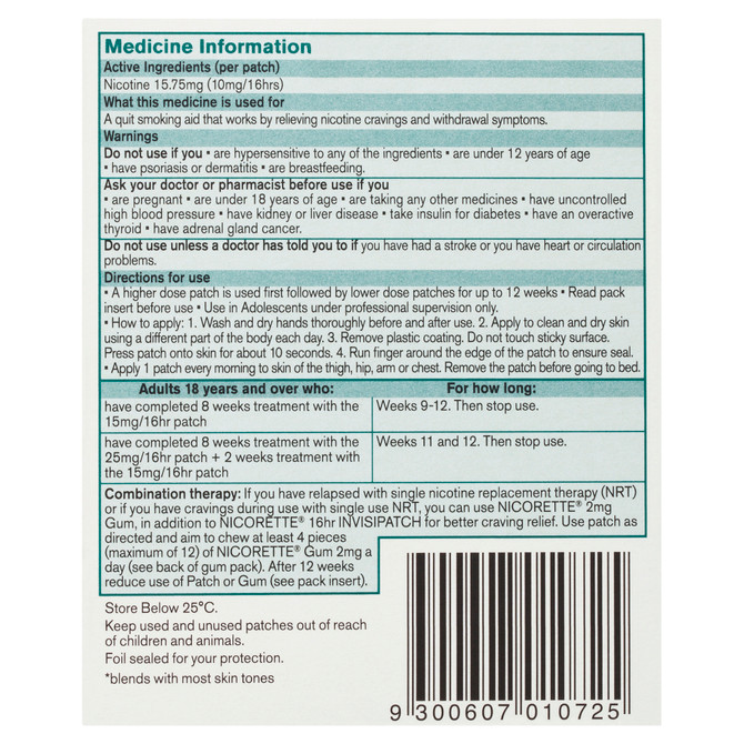 Nicorette® Quit Smoking Aid Nicotine 16hr InvisiPatch® Step 3 10mg Nicotine Patch – 7 Patches