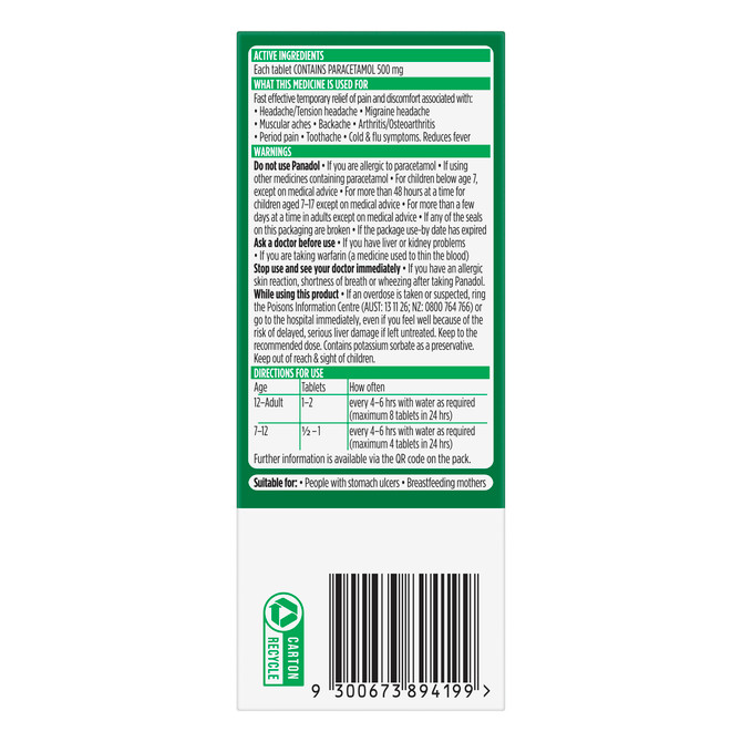 Panadol Tablets 500mg 48 Pack