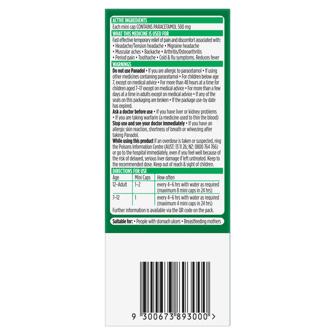 Panadol Mini Caps 500mg 16 Pack