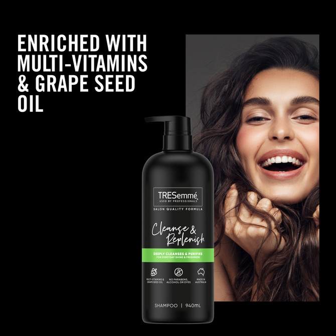 TRESemmé Shampoo nourishes and replenishes oily hair Cleanse & Replenish with multi-vitamins and grape seed oil 940 mL