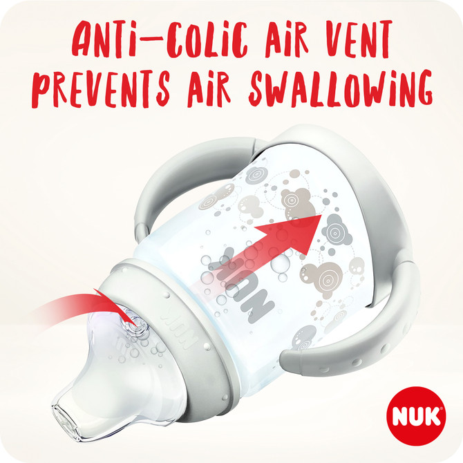 NUK First Choice Learner Bottle Sippy Cup 6-18m 150ml, Temperature Control, Leak-Proof Silicone Spout, Anti-Colic Vent, BPA-Free - Assorted