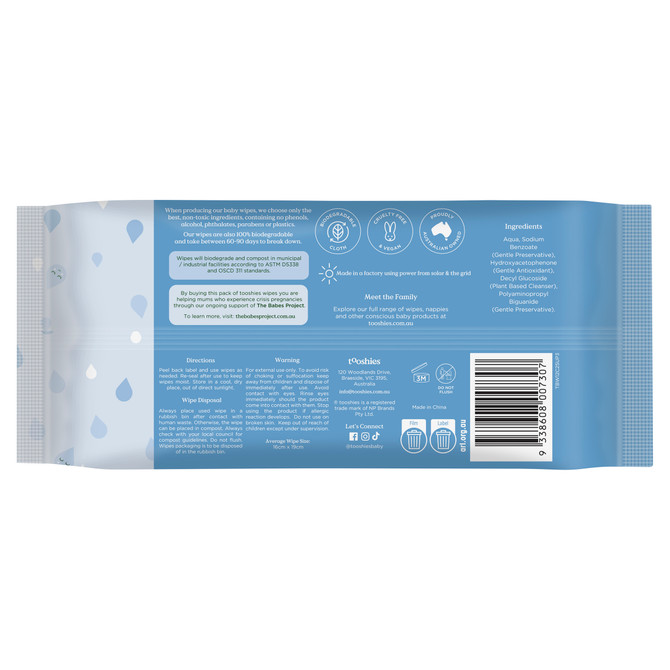 tooshies Eco Wipes Pure Water Baby Wipes 70pk