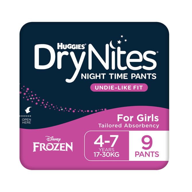 DryNites Night Time Pants for Girls 4-7 Years (17-30kg) 9 Count