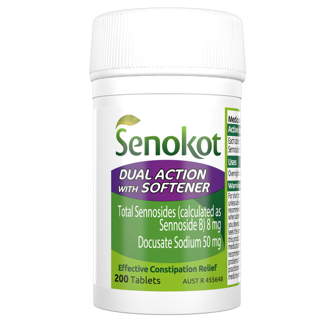 Senokot Dual Action with Softener for Effective Constipation Relief 200 Pack