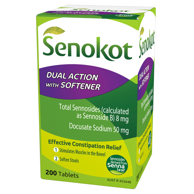 Senokot Dual Action with Softener for Effective Constipation Relief 200 Pack