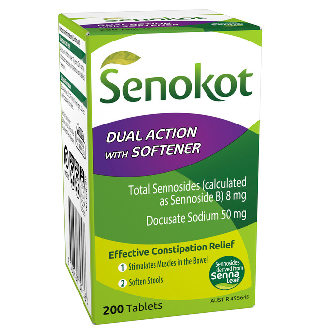 Senokot Dual Action with Softener for Effective Constipation Relief 200 Pack