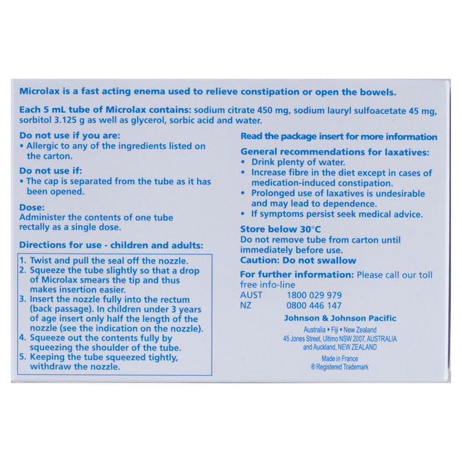 Microlax Enema 5mL 50 Tubes