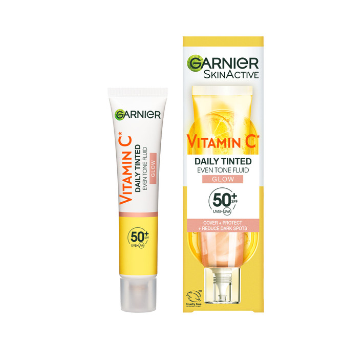 Garnier Vitamin C* Daily Tinted Even Tone Fluid with SPF50+ 40ml, Brightens & protects natural radiance with a tinted finish