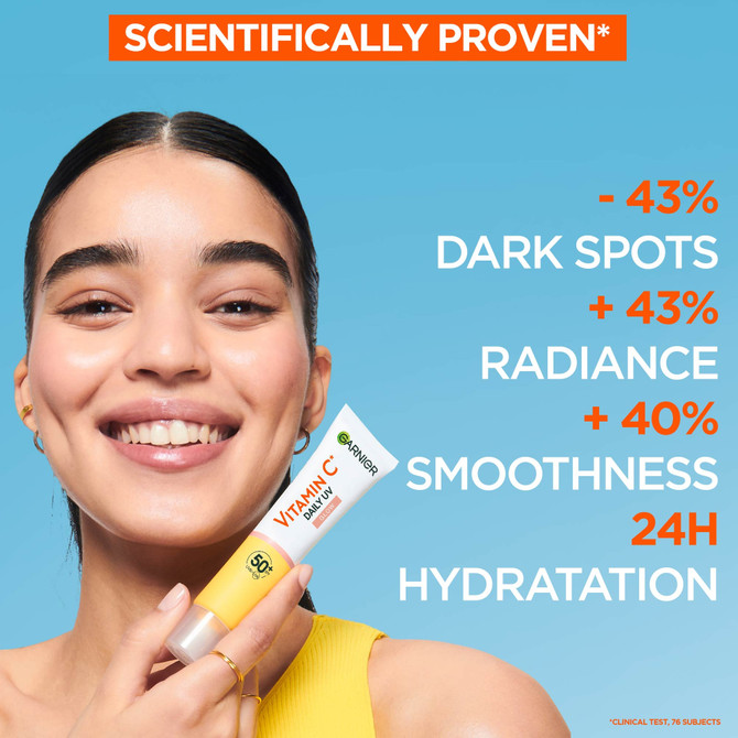 Garnier Vitamin C* Daily Tinted Even Tone Fluid with SPF50+ 40ml, Brightens & protects natural radiance with a tinted finish