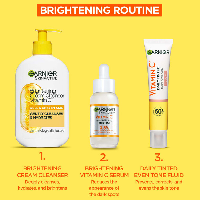 Garnier Vitamin C* Daily Tinted Even Tone Fluid with SPF50+ 40ml, Brightens & protects natural radiance with a tinted finish