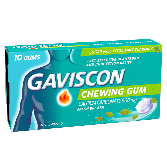 Gaviscon Chewing Gum Heartburn and Indigestion relief Cool Mint Flavour 10 Pack