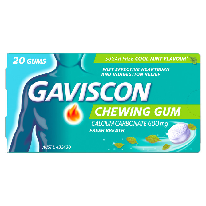 Gaviscon Chewing Gum Heartburn and Indigestion relief Cool Mint Flavour 20 Pack