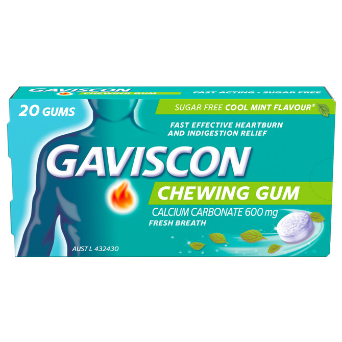 Gaviscon Chewing Gum Heartburn and Indigestion relief Cool Mint Flavour 20 Pack