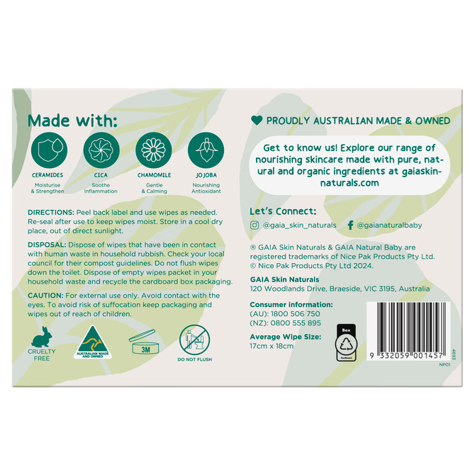 GAIA Natural Baby Water + Ceramides Biodegradable Wipes 280pk