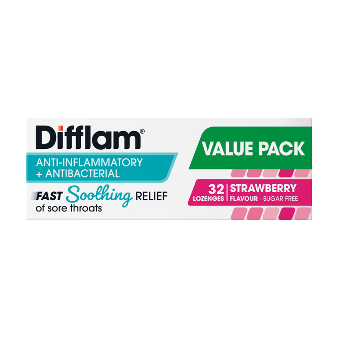 Difflam Anti-inflammatory + Antibacterial Strawberry Lozenges 32
