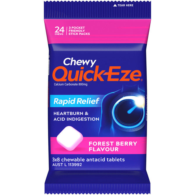 Quick Eze Forest Berry Chewy Rapid Heartburn & Indigestion Relief 8 Pack