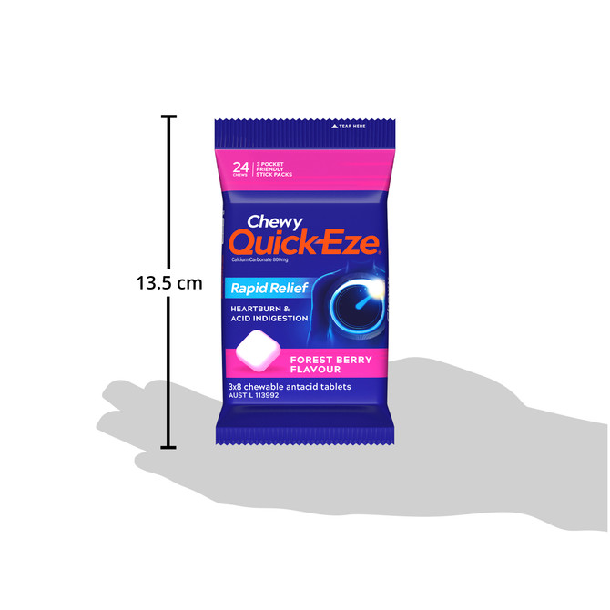 Quick Eze Forest Berry Chewy Rapid Heartburn & Indigestion Relief 8 Pack