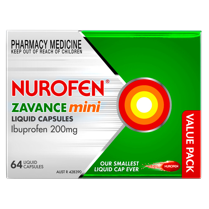 Nurofen Zavance Mini Liquid Capsules Ibuprofen 200mg Pain Relief 64s