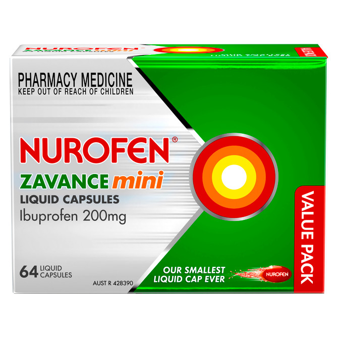 Nurofen Zavance Mini Liquid Capsules Ibuprofen 200mg Pain Relief 64s
