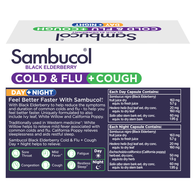 Sambucol Black Elderberry Cold & Flu + Cough Day + Night 24 Capsules