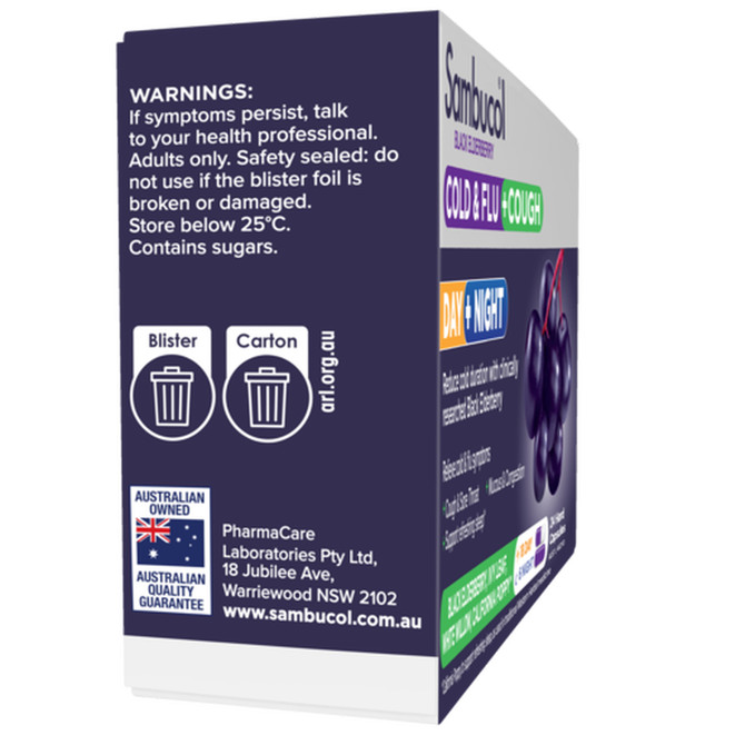 Sambucol Black Elderberry Cold & Flu + Cough Day + Night 24 Capsules