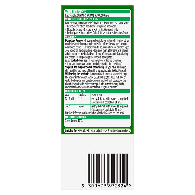 Panadol Optizorb 500mg 16 Caplets - AU Only