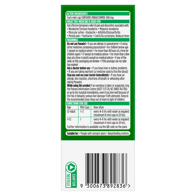 Panadol Mini Caps 500 mg 48 Mini Caps