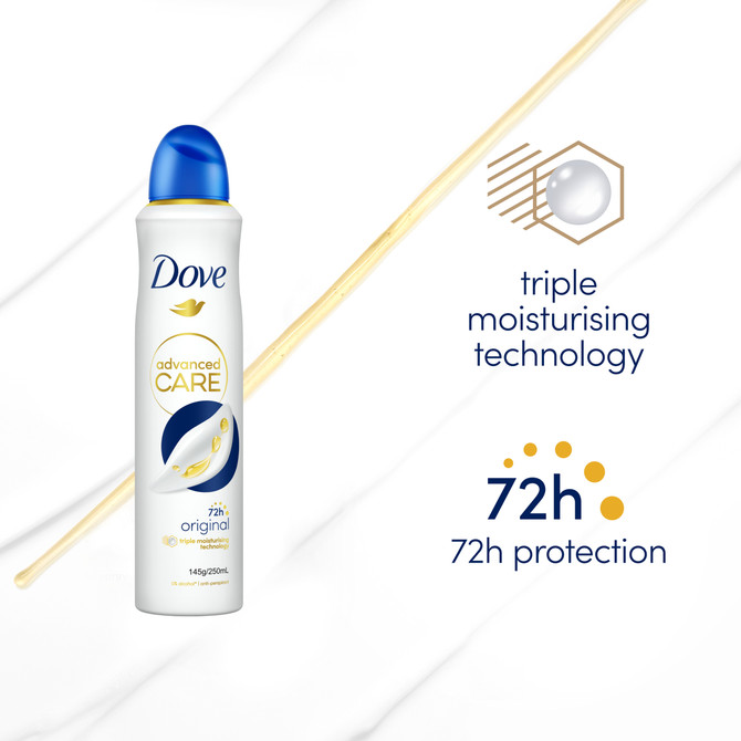 Dove Advanced Care Antiperspirant Deodorant for 72 hours of protection Original aerosol 250 mL