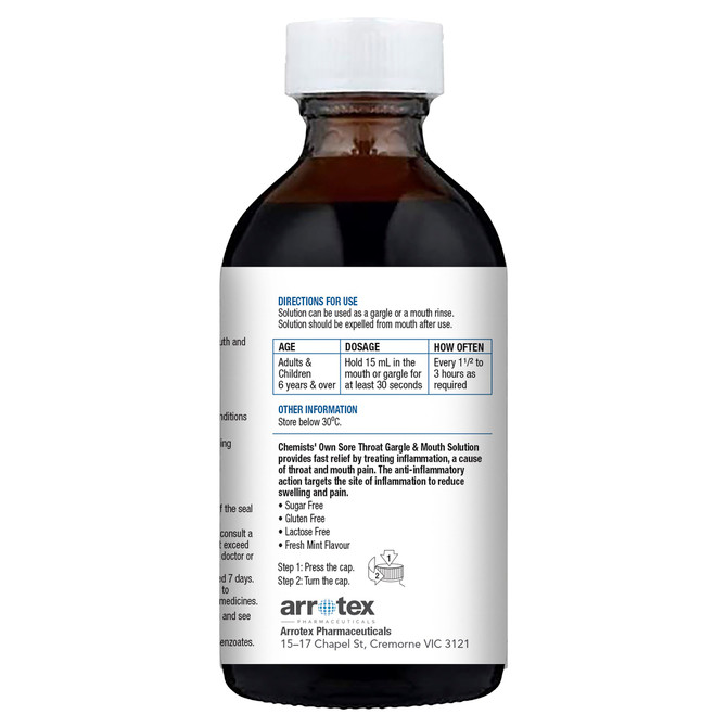Chemists' Own Sore Throat Gargle & Mouth Solution 500mL