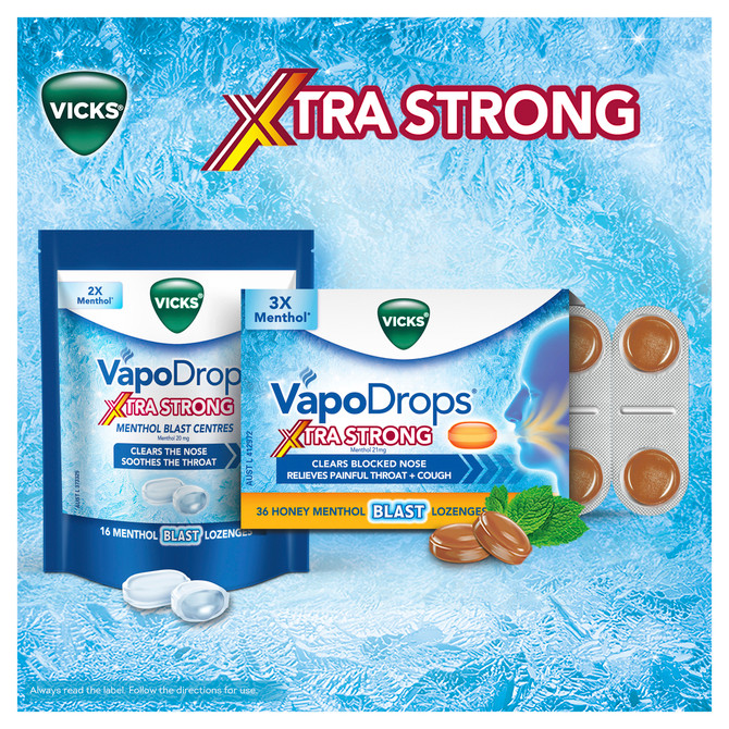 Vicks VapoDrops Xtra Strong - 16 Menthol Blast Lozenges