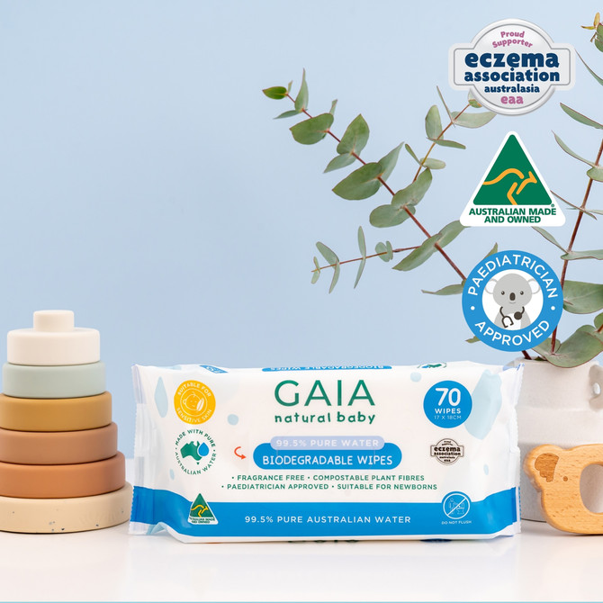 GAIA Natural Baby 99.5% Pure Water Bio Wipes 70pk 