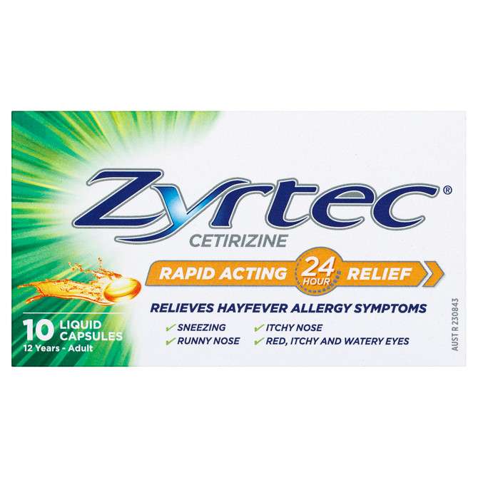Zyrtec Rapid Acting Hayfever Allergy Relief Antihistamine Liquid Capsules 10 Pack