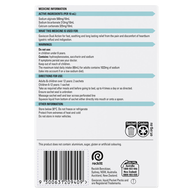 Gaviscon Dual Action Liquid Peppermint Sachet 10ml x 24