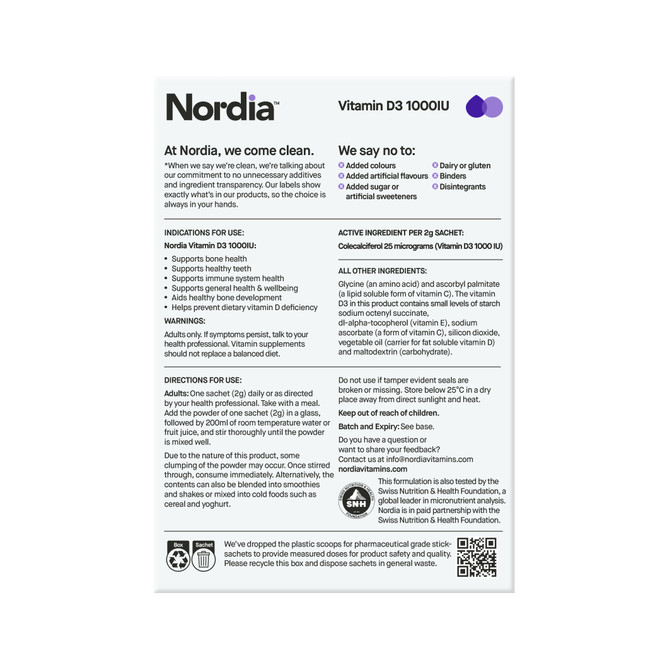 Nordia Vitamin D3 1000IU Clean Unflavoured Powder 14 x 2g Sachets