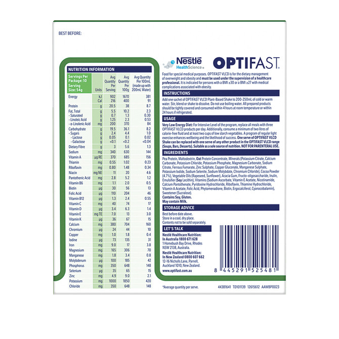 NESTLE HEALTH SCIENCE OPTIFAST VLCD MILKSHAKE HEALTHCARE NUTRITION PLANT BASED CHOCOLATE 10X54G