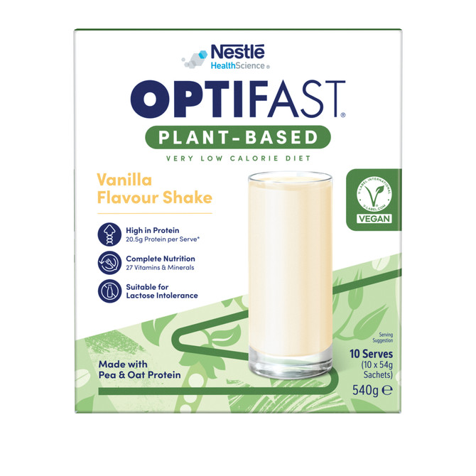 NESTLE HEALTH SCIENCE OPTIFAST VLCD MILKSHAKE HEALTHCARE NUTRITION PLANT BASED VANILLA 10X54G