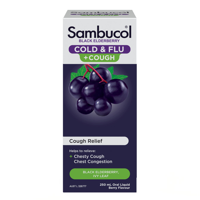 Sambucol Black Elderberry Cold & Flu + Cough Liquid 250mL