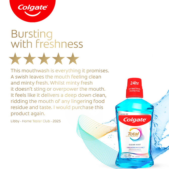 Colgate Total Active Prevention Clean Mint Mouthwash 500mL, Antibacterial Alcohol Free