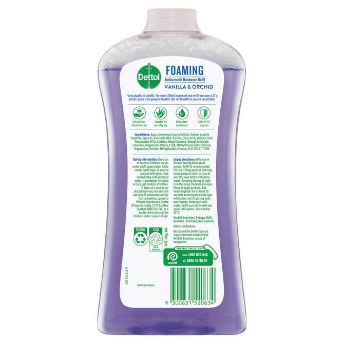 Dettol Foaming Antibacterial Handwash Refill Vanilla & Orchid 900ml