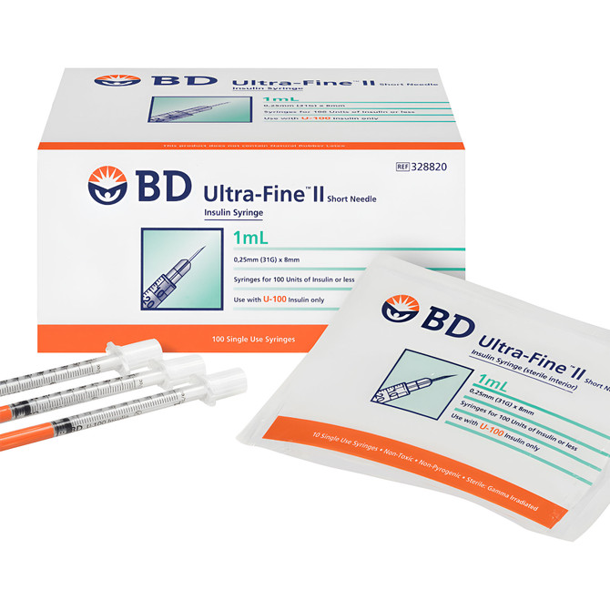 BD Ultra-Fine II 1ml 31g 8mm Insulin Syringe 100 Pack