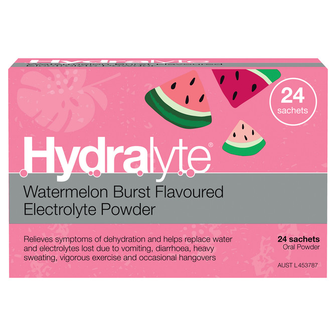 Hydralyte Watermelon Burst Flavoured Electrolyte Powder 24 Sachets